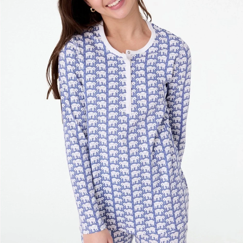 Roller Rabbit Hathi Elephant Print Pajama Top Size Large - Picture 1 of 4